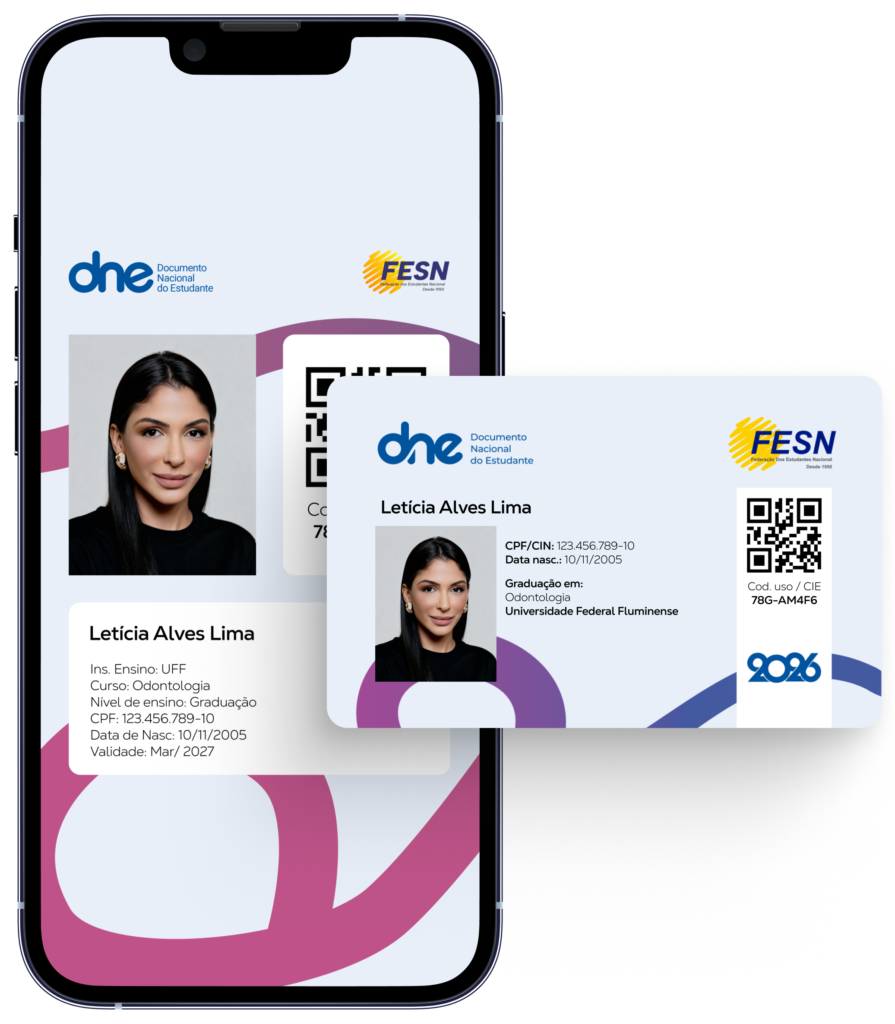 Modelo oficial da carteirinha FESN física e digital